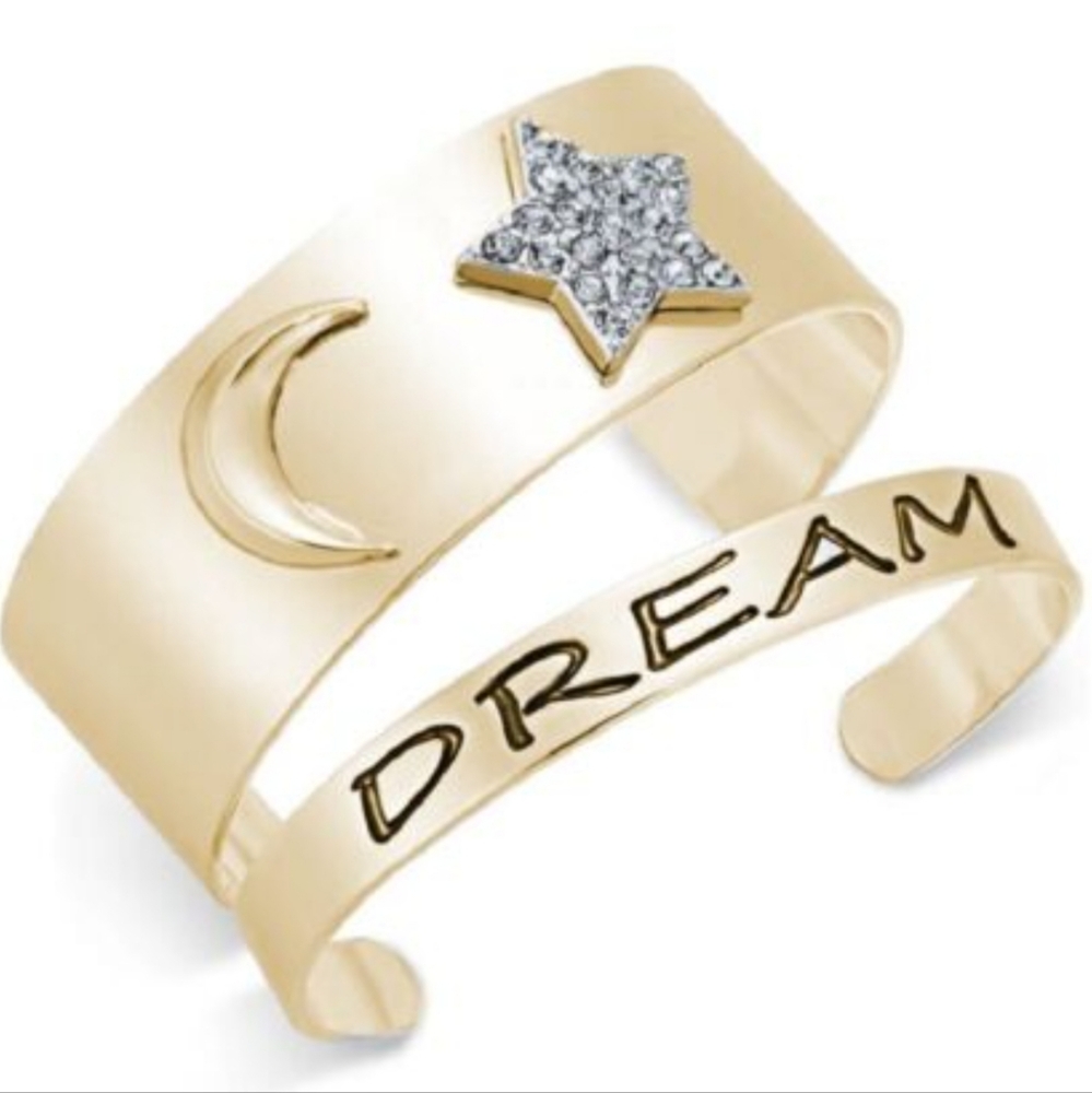 Inspired Life Gold Dream Double Bangle Bracelet, Rhinestones, Moon Star